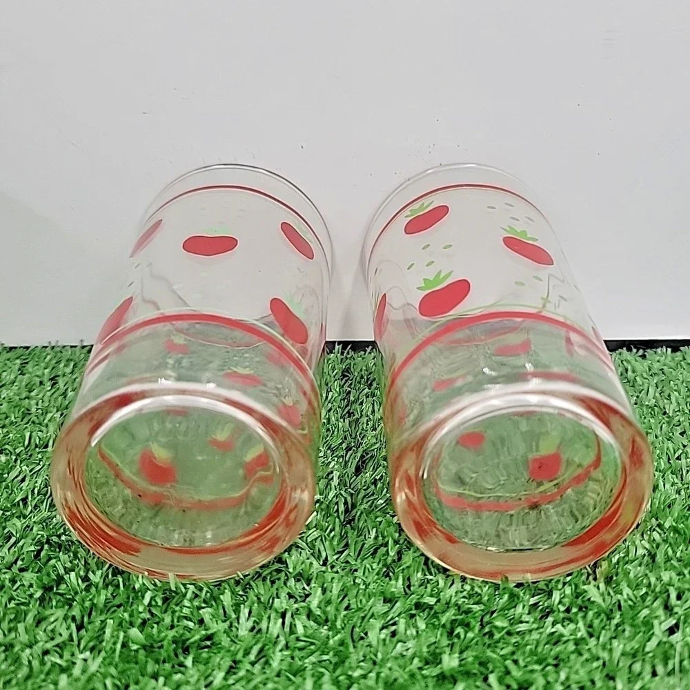 VTG Retro Strawberry Fruit Clear 10 OZ Glass‎ Drinking Cup Tumblers